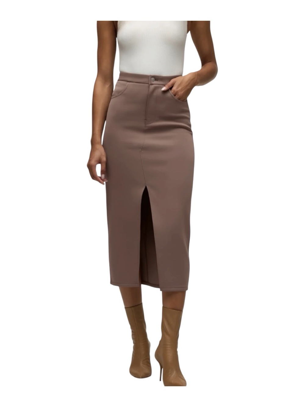 HUDSON Jeans NEW Women’s Reconstructed Midi Skirt In Deep Taupe Sz.Sm Sleek Sexy